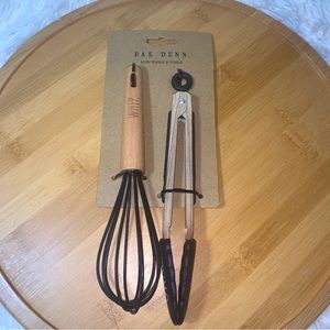RAE DUNN MINI WHISK AND TONGS Wood Black “WHIP GRAB”